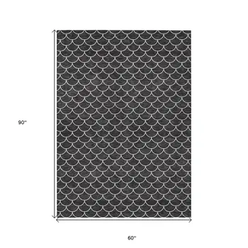 5' X 8' Black And Ivory Geometric Washable Indoor Outdoor Area Rug