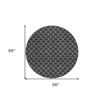 8' Black And Ivory Round Geometric Washable Indoor Outdoor Area Rug