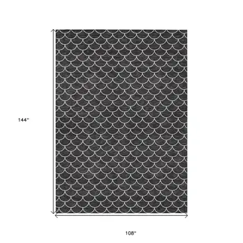 9' X 12' Black And Ivory Geometric Washable Indoor Outdoor Area Rug