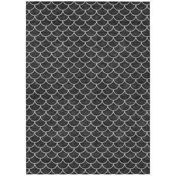 9' X 12' Black And Ivory Geometric Washable Indoor Outdoor Area Rug