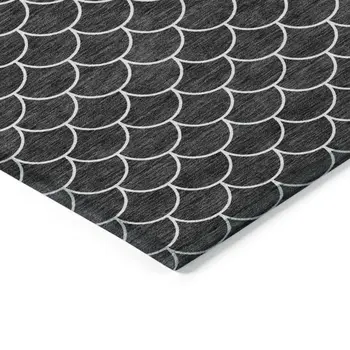 9' X 12' Black And Ivory Geometric Washable Indoor Outdoor Area Rug