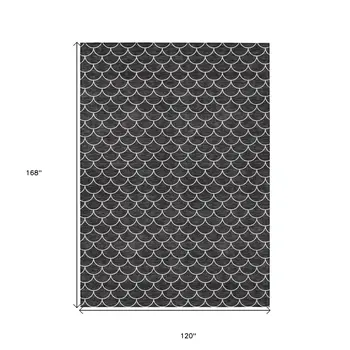 10' X 14' Black And Ivory Geometric Washable Indoor Outdoor Area Rug