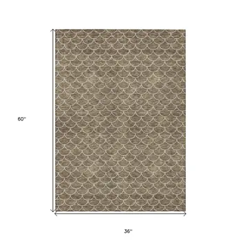 3' X 5' Brown And Beige Geometric Washable Indoor Outdoor Area Rug