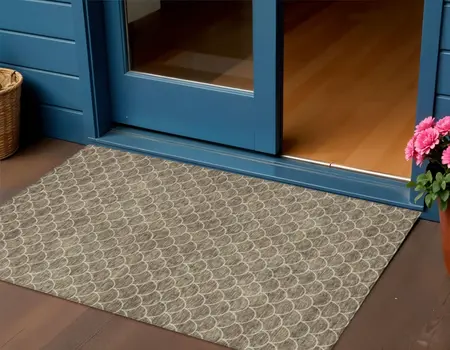 3' X 5' Brown And Beige Geometric Washable Indoor Outdoor Area Rug