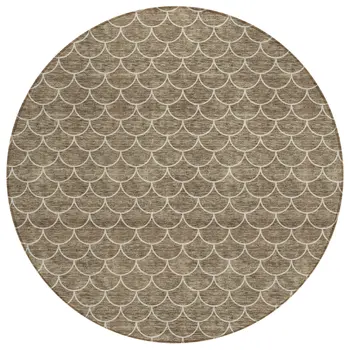 8' Brown And Beige Round Geometric Washable Indoor Outdoor Area Rug