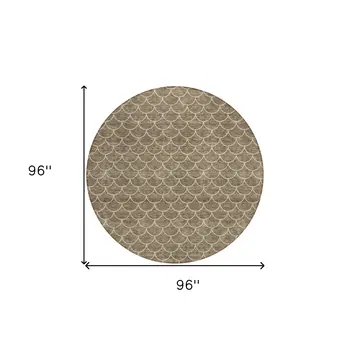 8' Brown And Beige Round Geometric Washable Indoor Outdoor Area Rug
