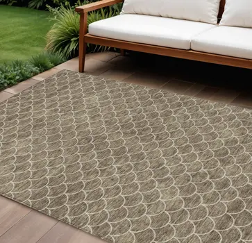9' X 12' Brown And Beige Geometric Washable Indoor Outdoor Area Rug