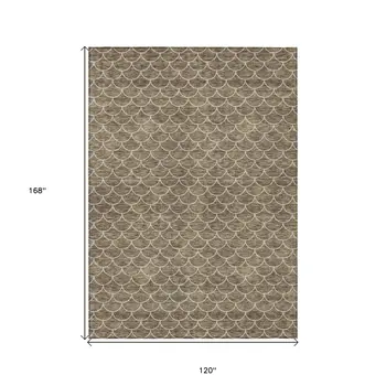 10' X 14' Brown And Beige Geometric Washable Indoor Outdoor Area Rug