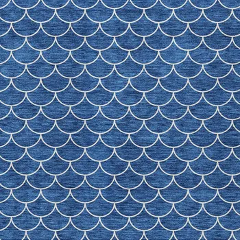 3' X 5' Blue And Ivory Geometric Washable Indoor Outdoor Area Rug