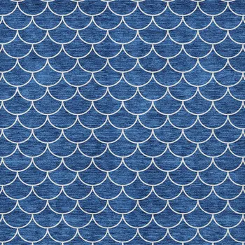 5' X 8' Blue And Ivory Geometric Washable Indoor Outdoor Area Rug