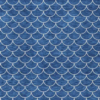 8' X 10' Blue And Ivory Geometric Washable Indoor Outdoor Area Rug