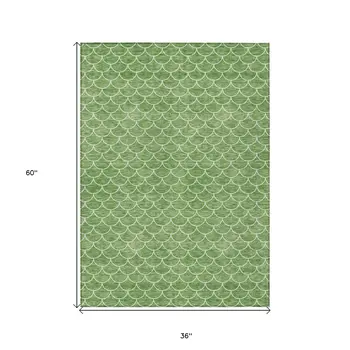 3' X 5' Green And Ivory Geometric Washable Indoor Outdoor Area Rug