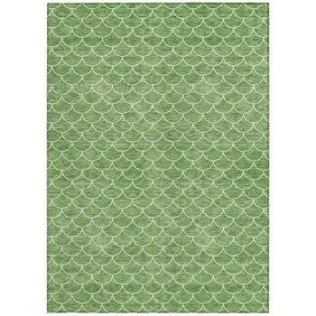 5' X 8' Green And Ivory Geometric Washable Indoor Outdoor Area Rug