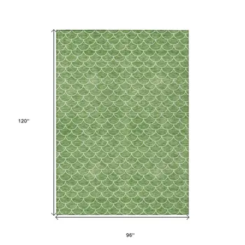 8' X 10' Green And Ivory Geometric Washable Indoor Outdoor Area Rug