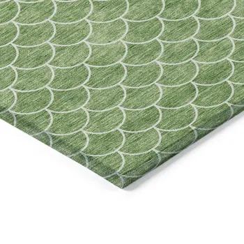 8' X 10' Green And Ivory Geometric Washable Indoor Outdoor Area Rug