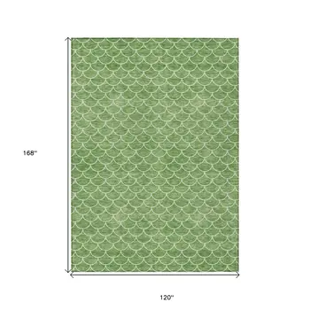10' X 14' Green And Ivory Geometric Washable Indoor Outdoor Area Rug