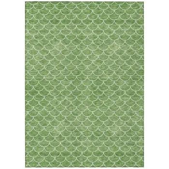 10' X 14' Green And Ivory Geometric Washable Indoor Outdoor Area Rug