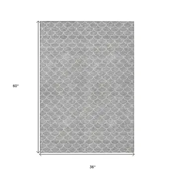 3' X 5' Gray And Ivory Geometric Washable Indoor Outdoor Area Rug