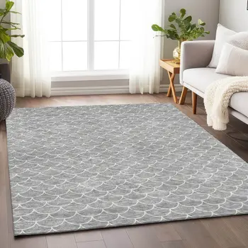 3' X 5' Gray And Ivory Geometric Washable Indoor Outdoor Area Rug