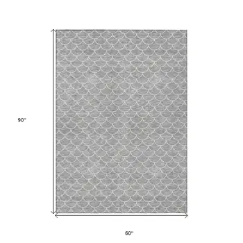 5' X 8' Gray And Ivory Geometric Washable Indoor Outdoor Area Rug