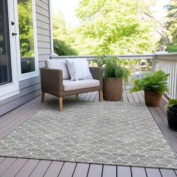 5' X 8' Gray And Ivory Geometric Washable Indoor Outdoor Area Rug