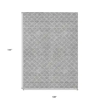 9' X 12' Gray And Ivory Geometric Washable Indoor Outdoor Area Rug