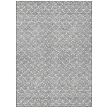 9' X 12' Gray And Ivory Geometric Washable Indoor Outdoor Area Rug