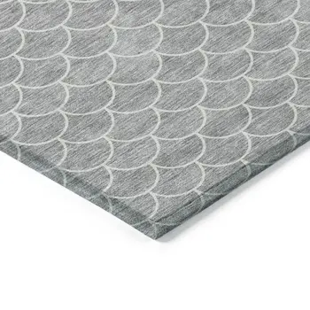 9' X 12' Gray And Ivory Geometric Washable Indoor Outdoor Area Rug