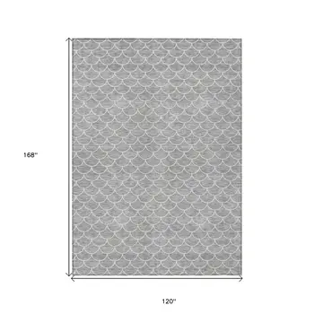 10' X 14' Gray And Ivory Geometric Washable Indoor Outdoor Area Rug