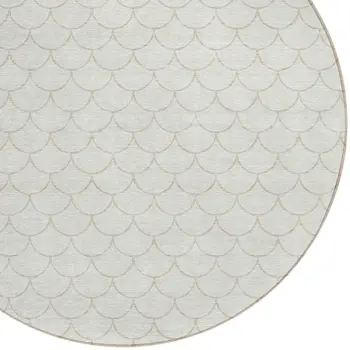 8' Ivory And Beige Round Geometric Washable Indoor Outdoor Area Rug