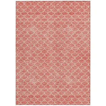3' X 5' Salmon And Ivory Geometric Washable Indoor Outdoor Area Rug