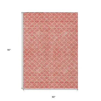 5' X 8' Salmon And Ivory Geometric Washable Indoor Outdoor Area Rug