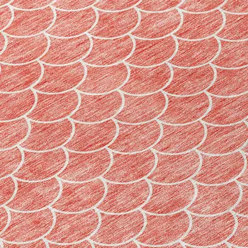 8' Salmon And Ivory Round Geometric Washable Indoor Outdoor Area Rug