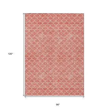 8' X 10' Salmon And Ivory Geometric Washable Indoor Outdoor Area Rug