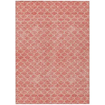 8' X 10' Salmon And Ivory Geometric Washable Indoor Outdoor Area Rug