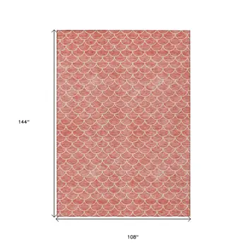 9' X 12' Salmon And Ivory Geometric Washable Indoor Outdoor Area Rug