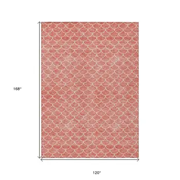 10' X 14' Salmon And Ivory Geometric Washable Indoor Outdoor Area Rug