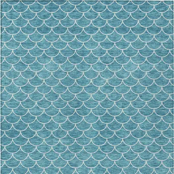3' X 5' Teal Blue And Ivory Geometric Washable Indoor Outdoor Area Rug