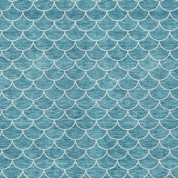 5' X 8' Teal Blue And Ivory Geometric Washable Indoor Outdoor Area Rug