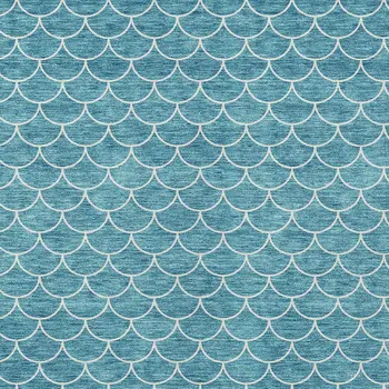 8' X 10' Teal Blue And Ivory Geometric Washable Indoor Outdoor Area Rug
