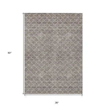 3' X 5' Taupe And Beige Geometric Washable Indoor Outdoor Area Rug