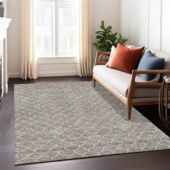 3' X 5' Taupe And Beige Geometric Washable Indoor Outdoor Area Rug