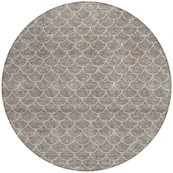 8' Taupe And Beige Round Geometric Washable Indoor Outdoor Area Rug