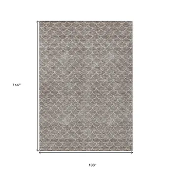 9' X 12' Taupe And Beige Geometric Washable Indoor Outdoor Area Rug