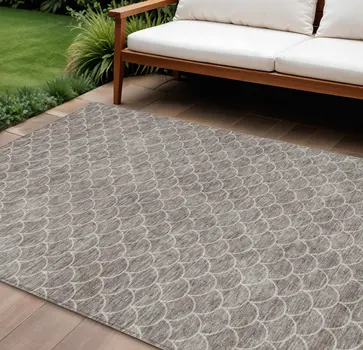 9' X 12' Taupe And Beige Geometric Washable Indoor Outdoor Area Rug