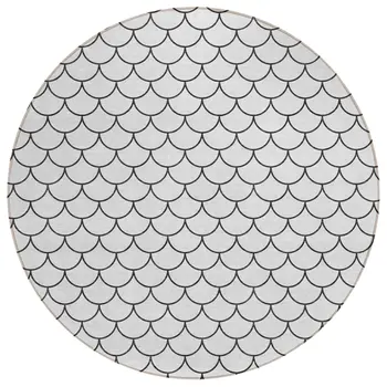 8' White And Black Round Geometric Washable Indoor Outdoor Area Rug