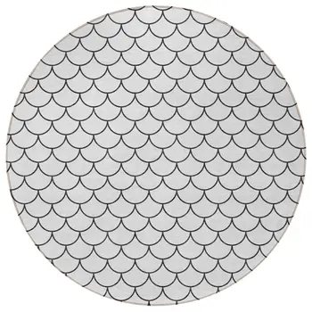 8' White And Black Round Geometric Washable Indoor Outdoor Area Rug