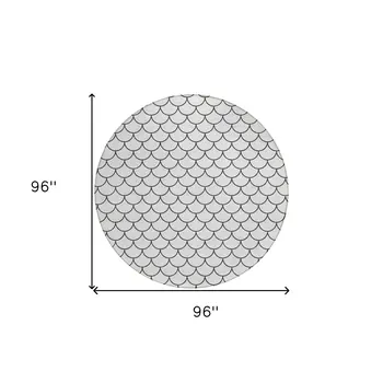 8' White And Black Round Geometric Washable Indoor Outdoor Area Rug