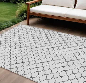 9' X 12' White And Black Geometric Washable Indoor Outdoor Area Rug
