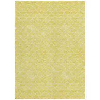 5' X 8' Yellow And Ivory Geometric Washable Indoor Outdoor Area Rug